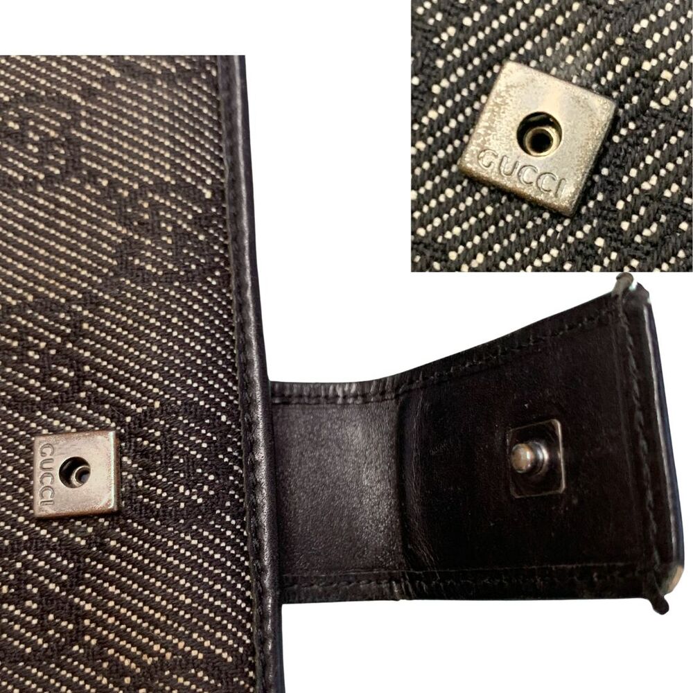 Gucci GG Canvas Leather Long Wallet Black Bifold Snap Flap Women's - Picture 12 of 13